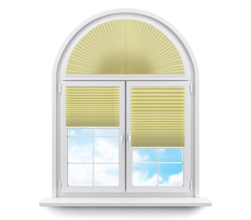 Плиссе арочные (шторы, жалюзи) бароло перл желтый цена. Купить в «Мастерская Жалюзи»